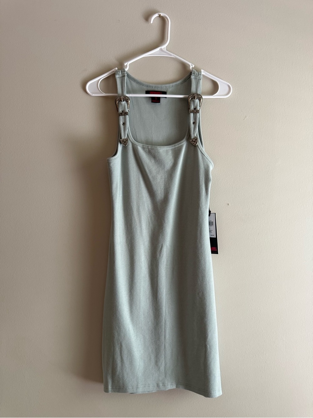 Adjustable Buckle Strap Mini Dress in Sage Green